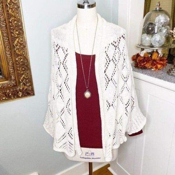 Anthropologie Angel of The North Cream Sweater Cardigan Diamond Print - Picture 4 of 10